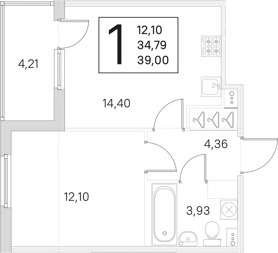 1-комнатная квартира 34.79 м², 2/4 эт., ЖК «Любоград в Стрельне»